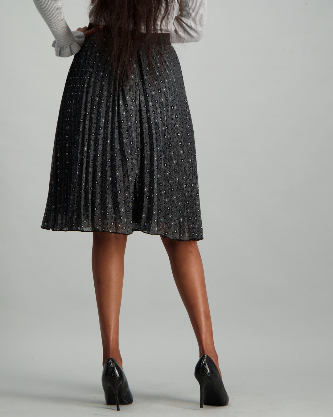 Ladies Heart Print Pleated Skirt - Black/White