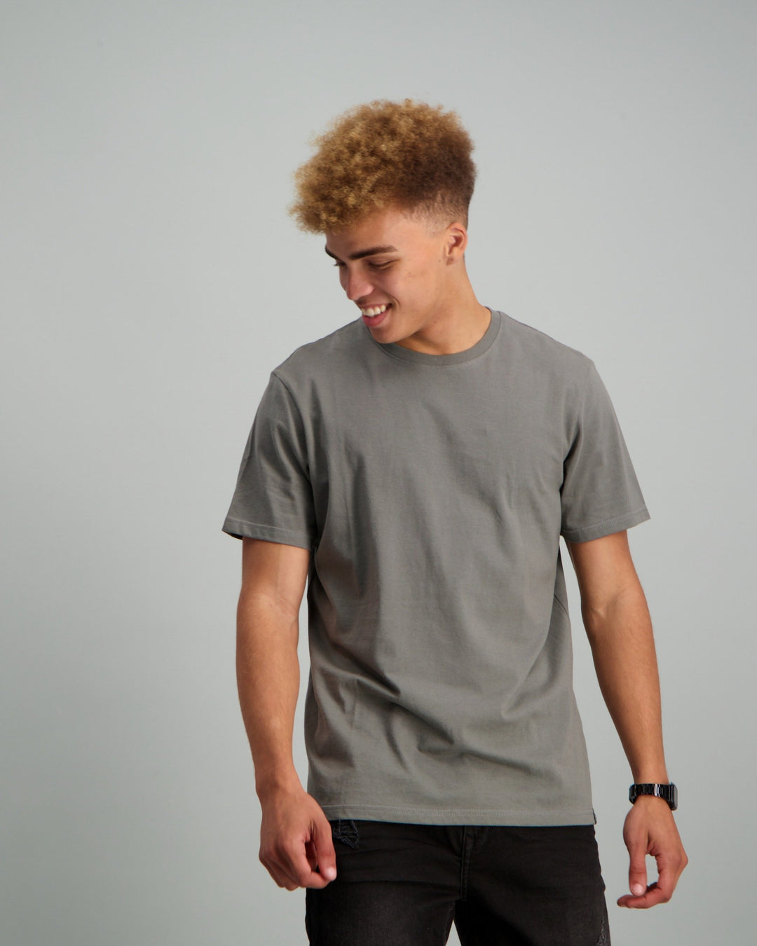 Men's Basic Crew Neck Slim T-Shirt - Charcoal
