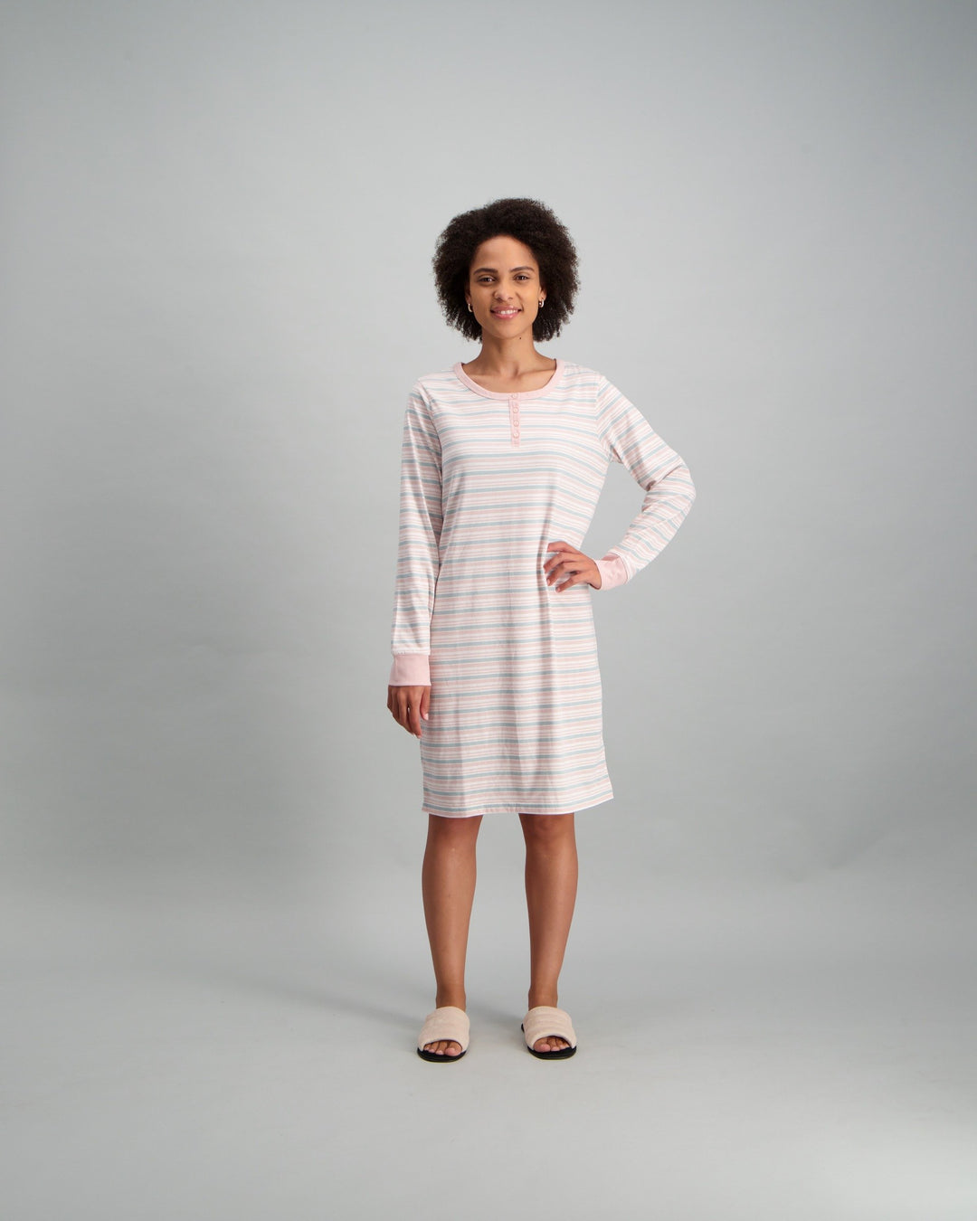 Ladies-Stripe Slogan Sleepshirt