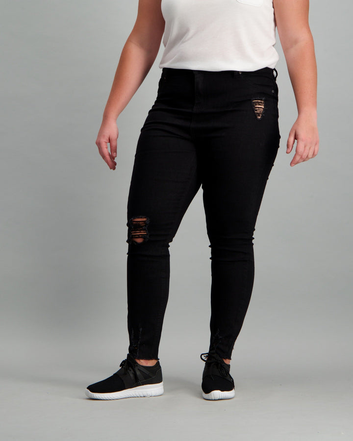 Ladies Black Frayed Hem Skinny Denim Jean