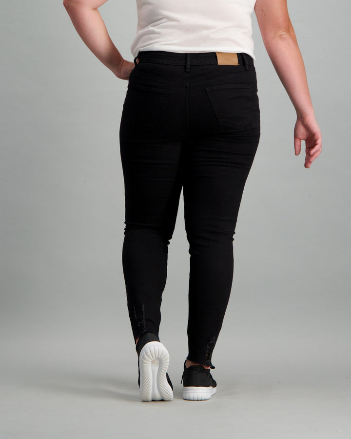 Ladies Black Frayed Hem Skinny Denim Jean