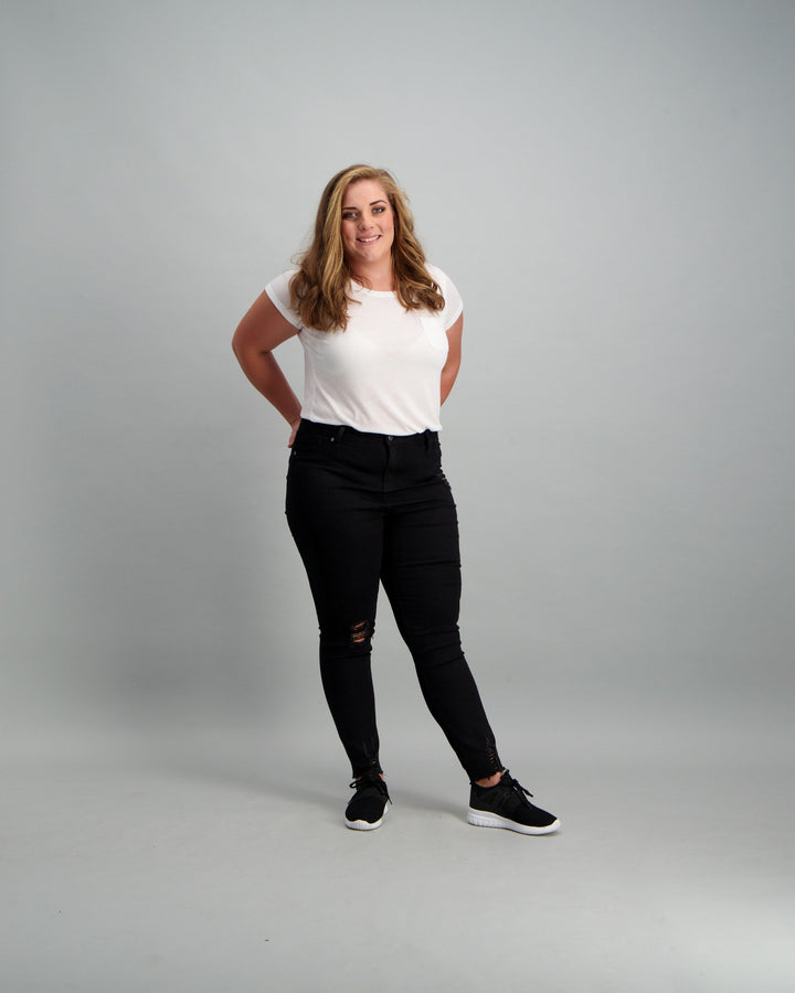 Ladies Black Frayed Hem Skinny Denim Jean