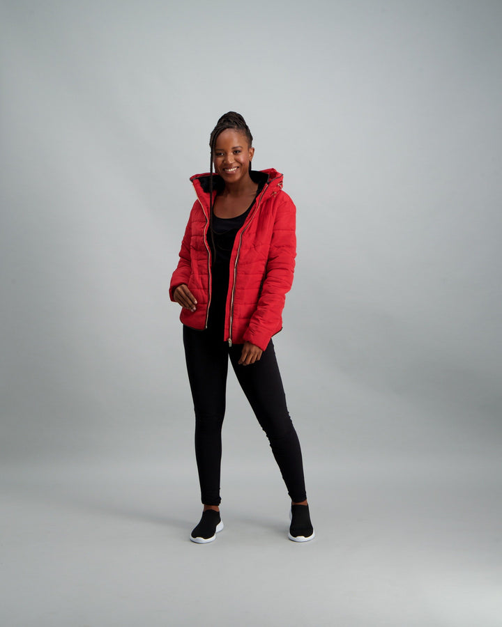 Ladies Fur Collar Puffer - Red