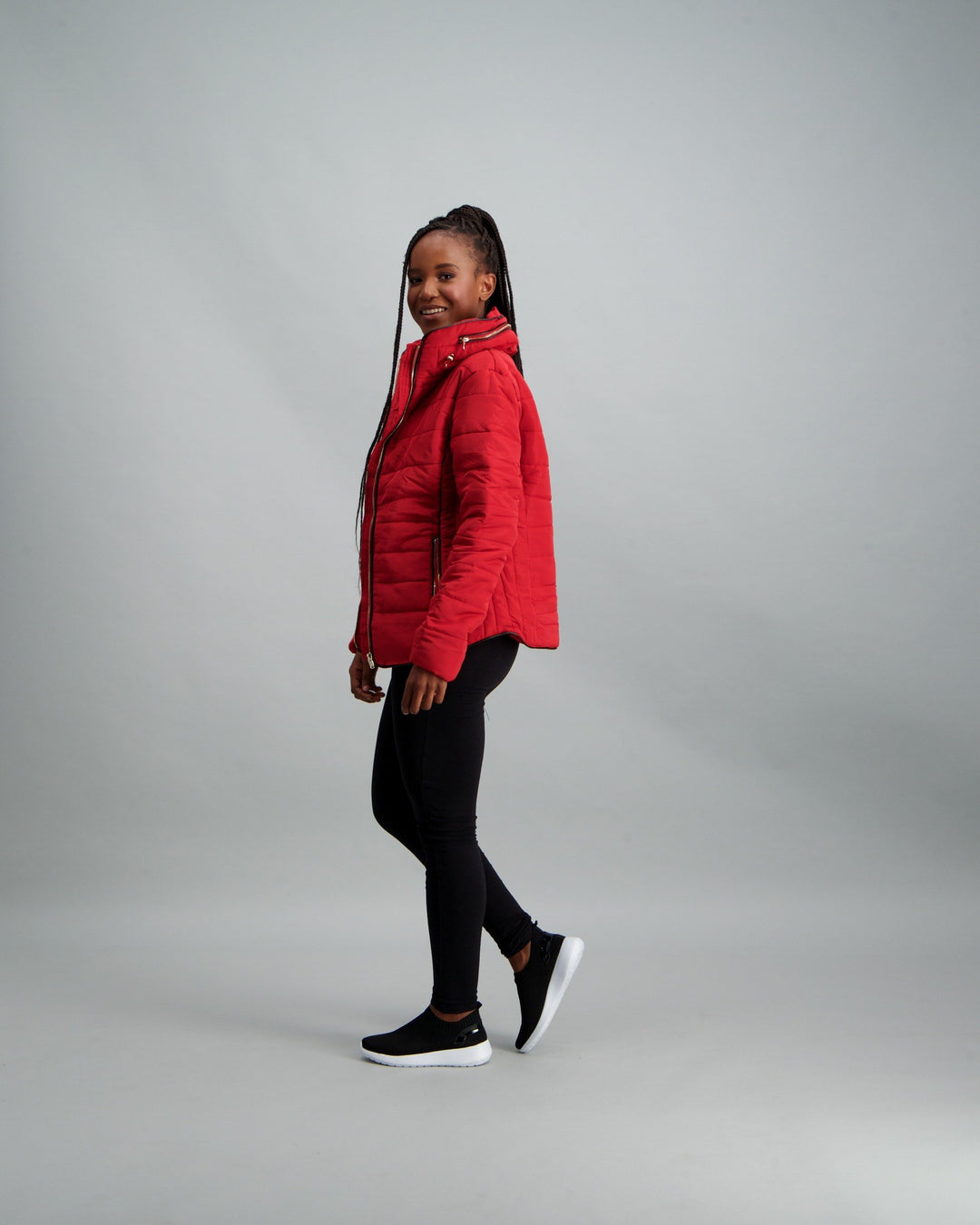 Ladies Fur Collar Puffer - Red