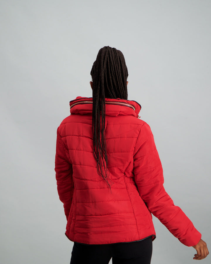 Ladies Fur Collar Puffer - Red
