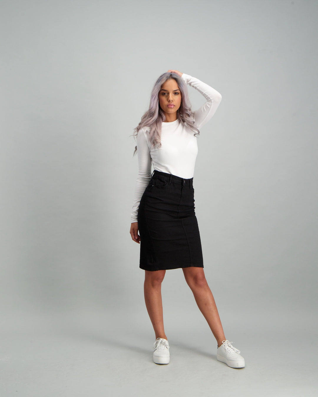 Ladies Zip Pencil Skirt - Black