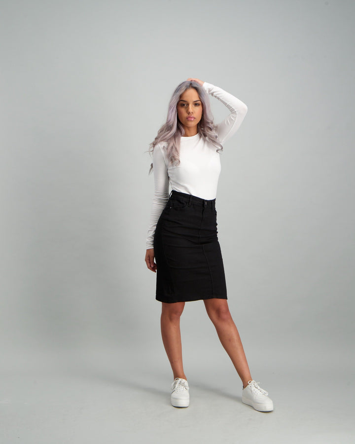 Ladies Zip Pencil Skirt - Black
