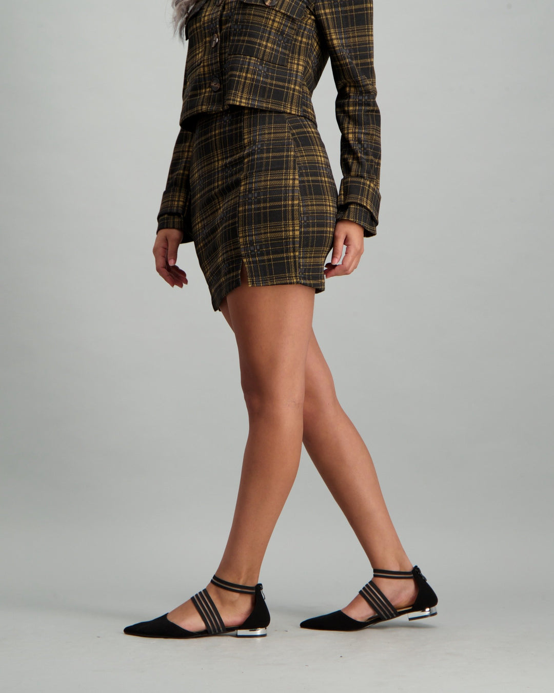 Ladies Mini Skirt With Slits - Check