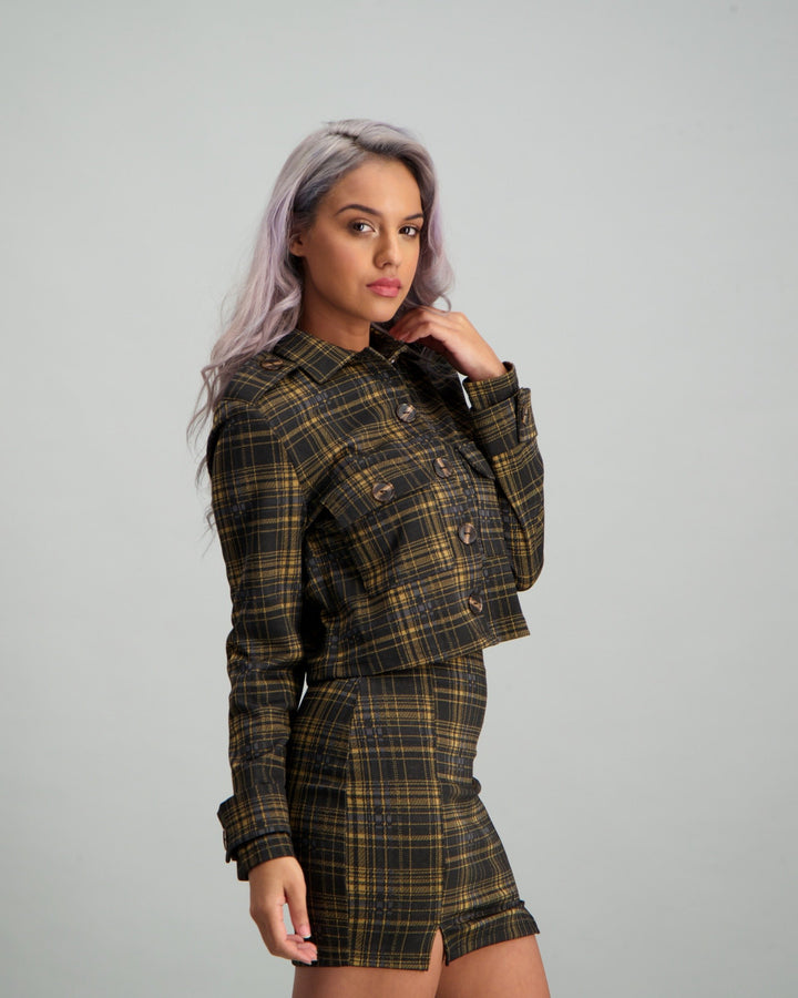Ladies Cropped Checkered Jacket
