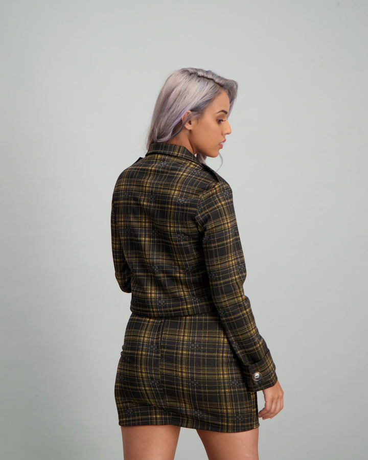 Ladies Cropped Checkered Jacket