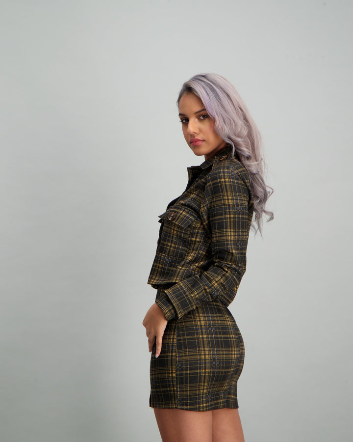 Ladies Cropped Checkered Jacket