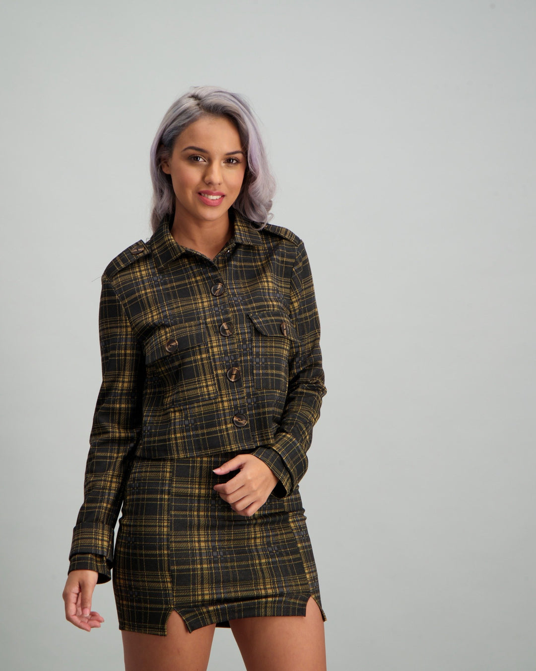 Ladies Cropped Checkered Jacket