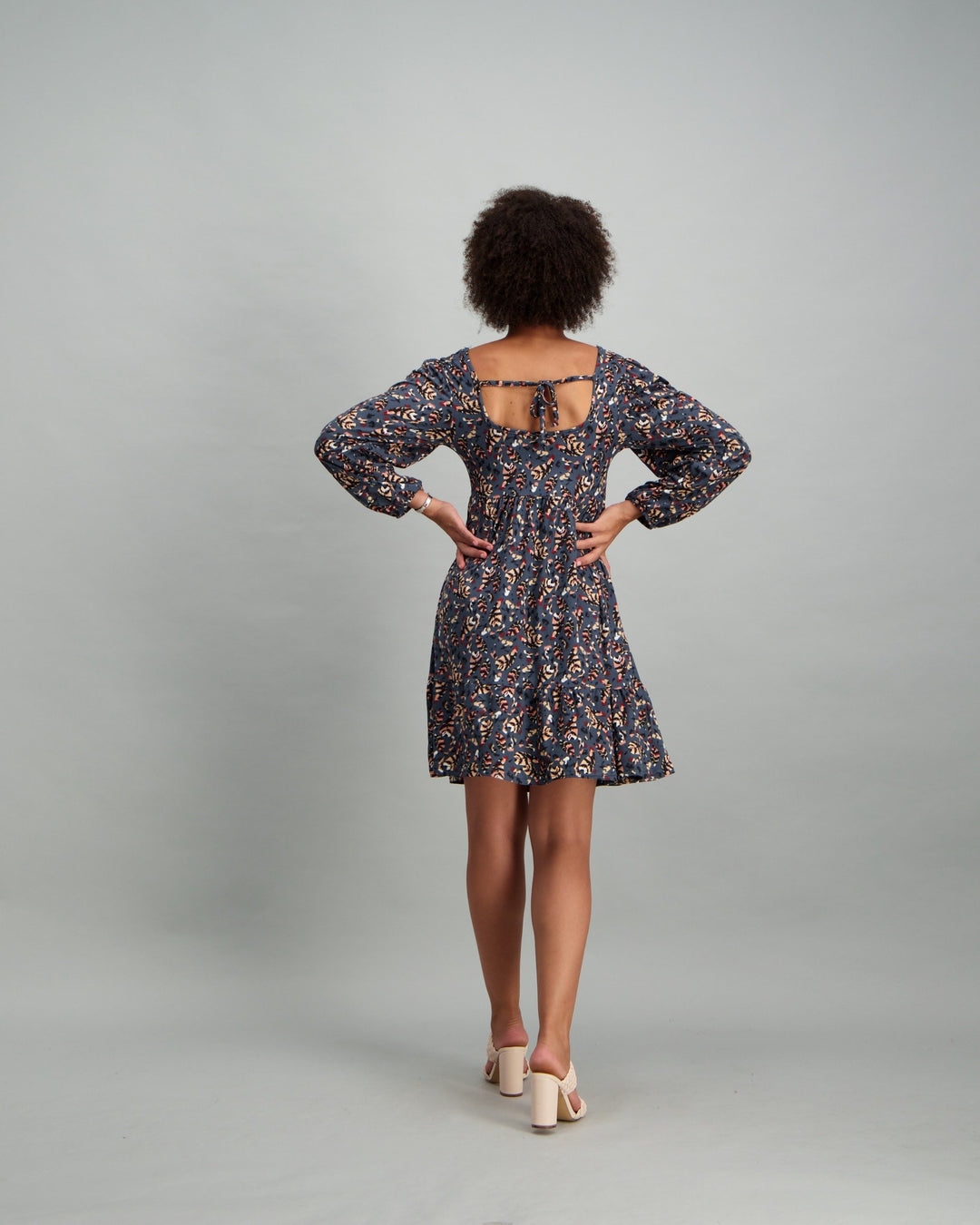 Ladies Puff Sleeve Tiered Hem Dress