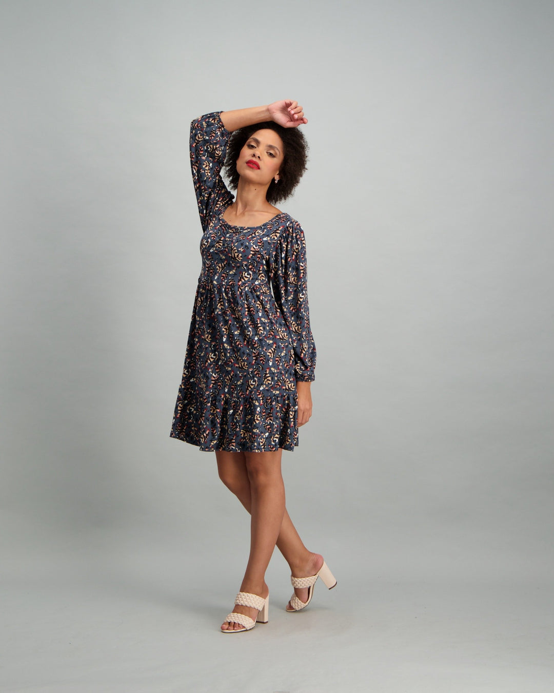 Ladies Puff Sleeve Tiered Hem Dress