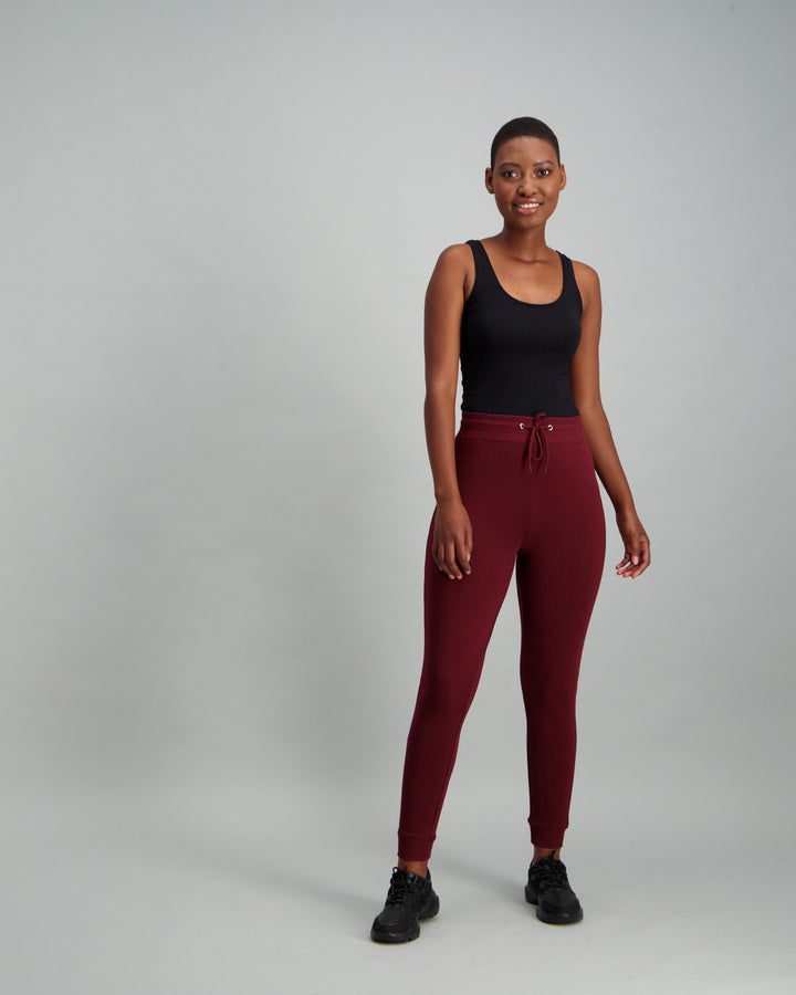 Ladies Fleece Track Pant - Burgundy