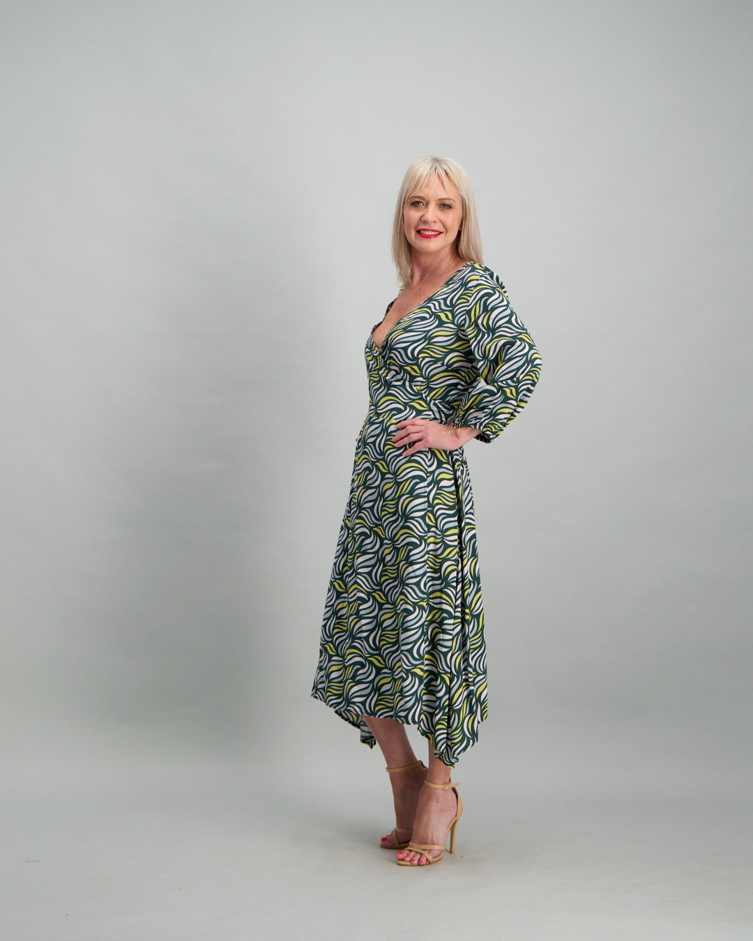 Ladies Green Side Wrap Dress - Multi