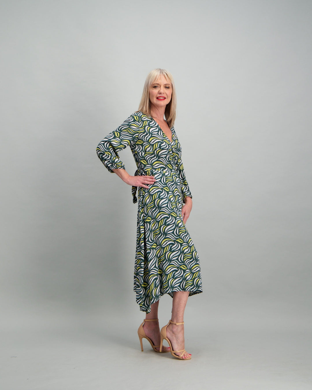 Ladies Green Side Wrap Dress - Multi