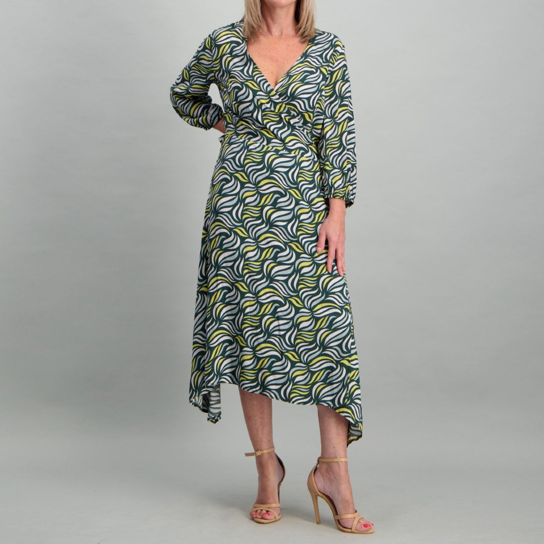 Ladies Green Side Wrap Dress - Multi