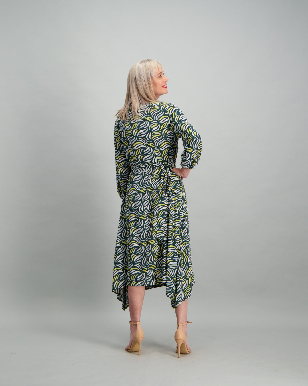 Ladies Green Side Wrap Dress - Multi