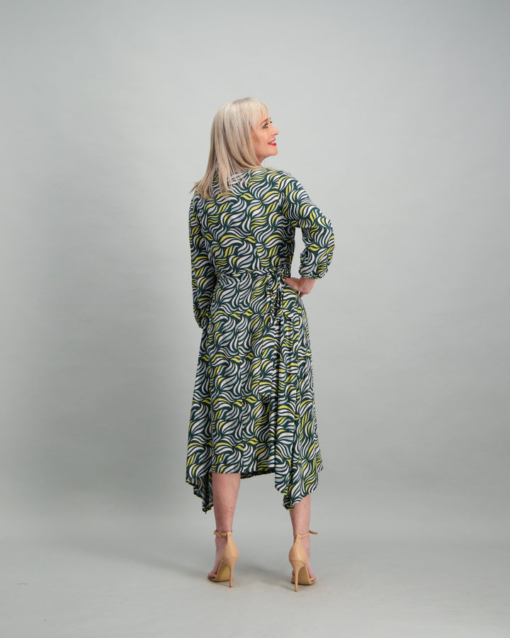 Ladies Green Side Wrap Dress - Multi