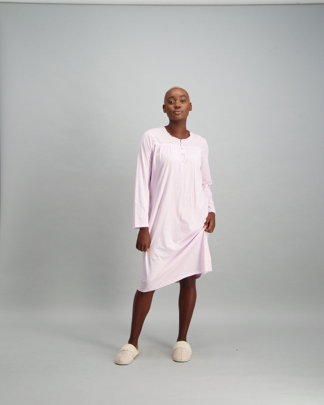 Ladies Long Sleeve Crochet Night Dress - Lilac