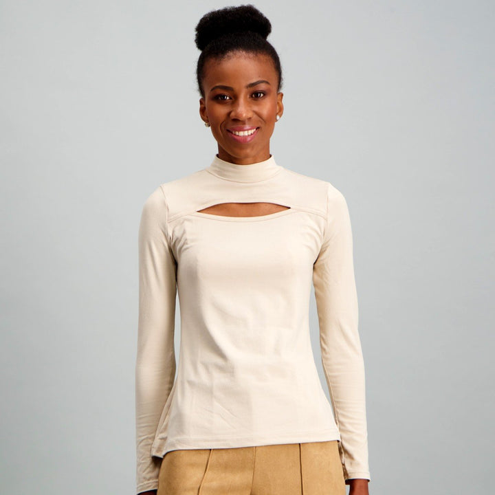 Ladies-Plain Cut Out Top Cream
