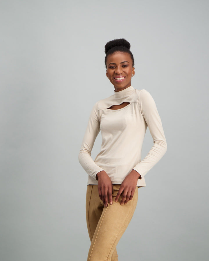 Ladies-Plain Cut Out Top Cream