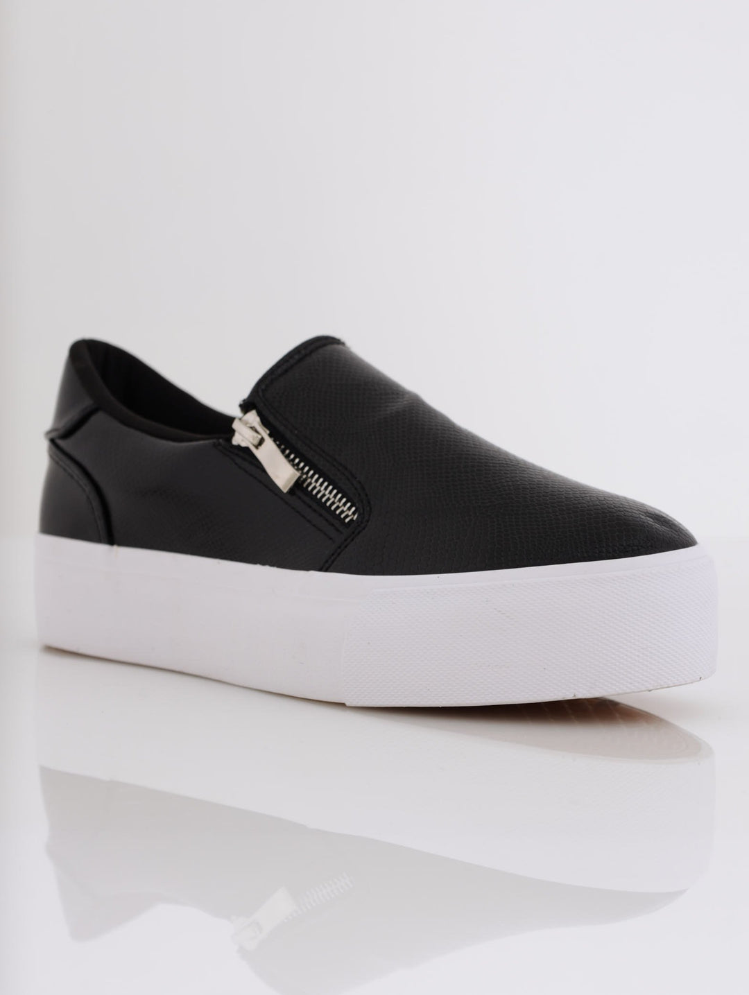 Ladies Side Zip Platform Sneaker - Black