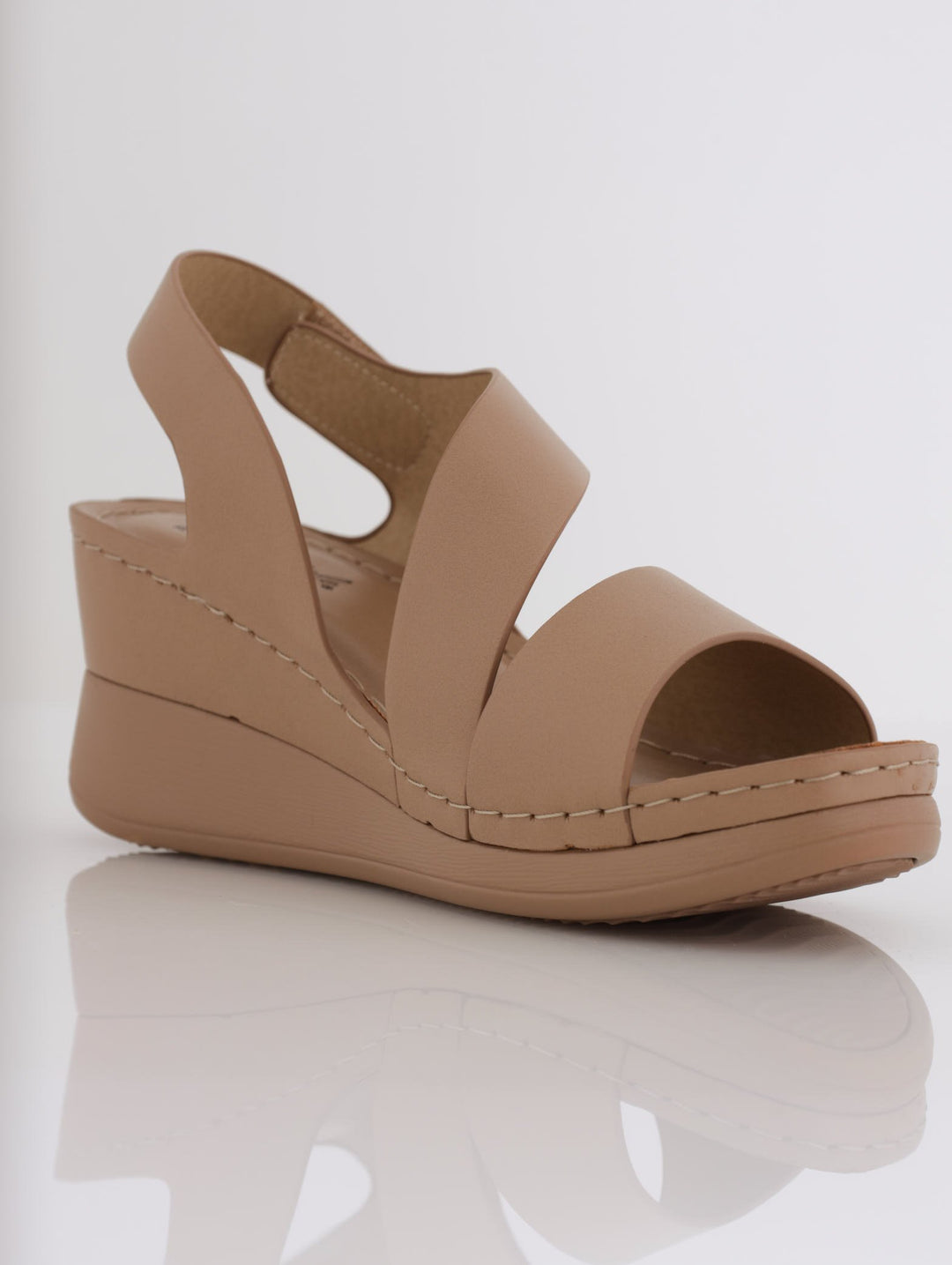 Ladies Soft Style Laddie Multi Strap Comfort High Wedge Heel Taupe