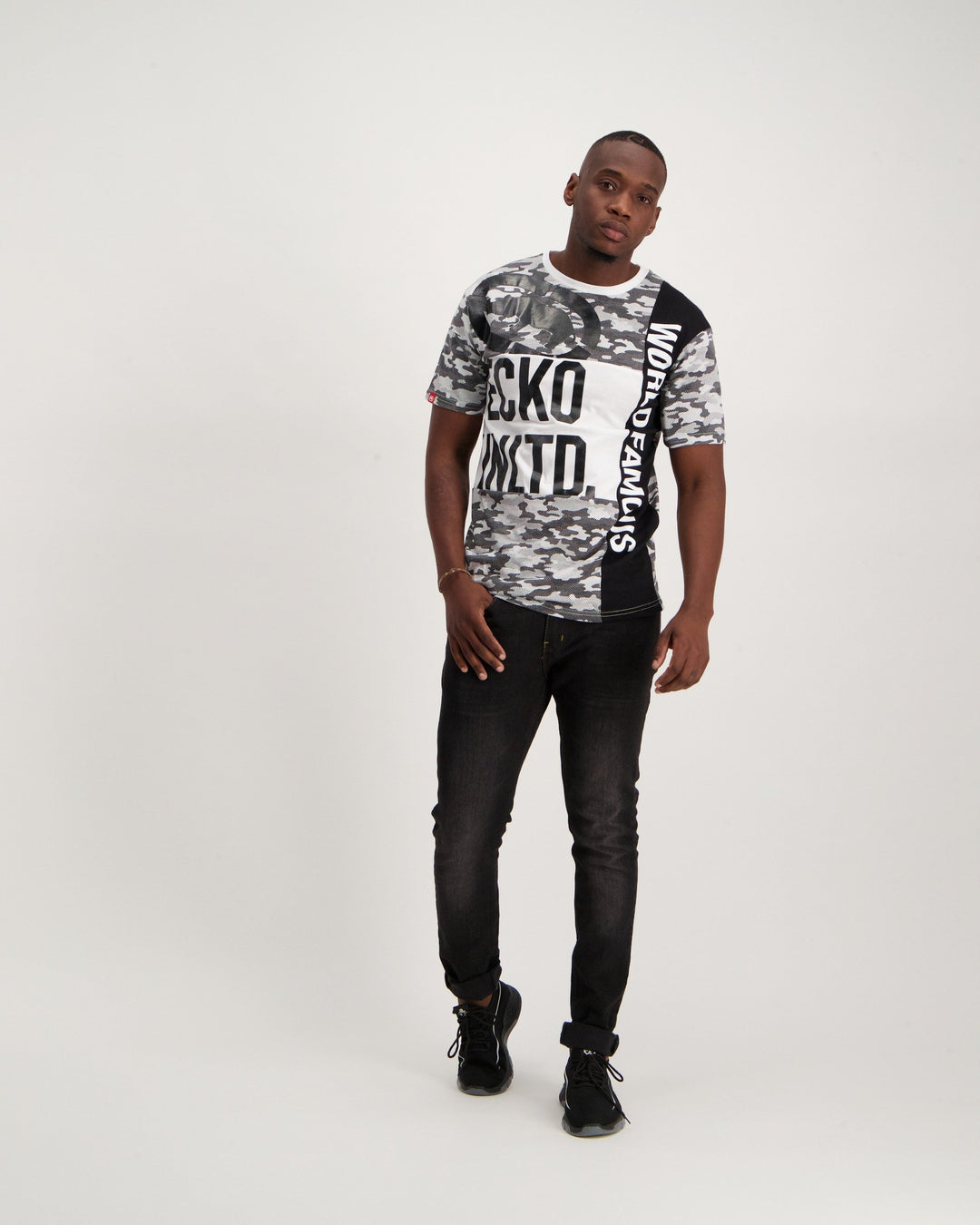 Men's Camo Cut n Sew Logo T-Shirt - White/Grey
