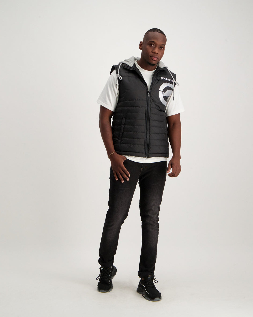 Men's Logo Hooded Puffer Gilet - Black