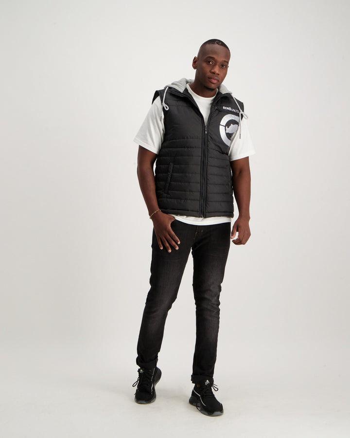 Men's Logo Hooded Puffer Gilet - Black