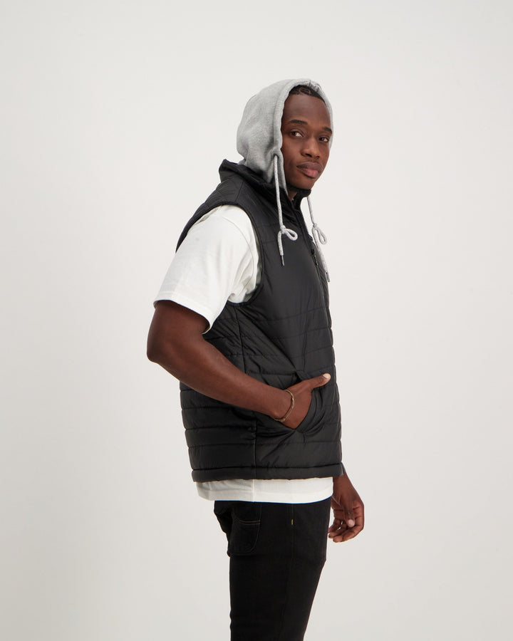 Men's Logo Hooded Puffer Gilet - Black
