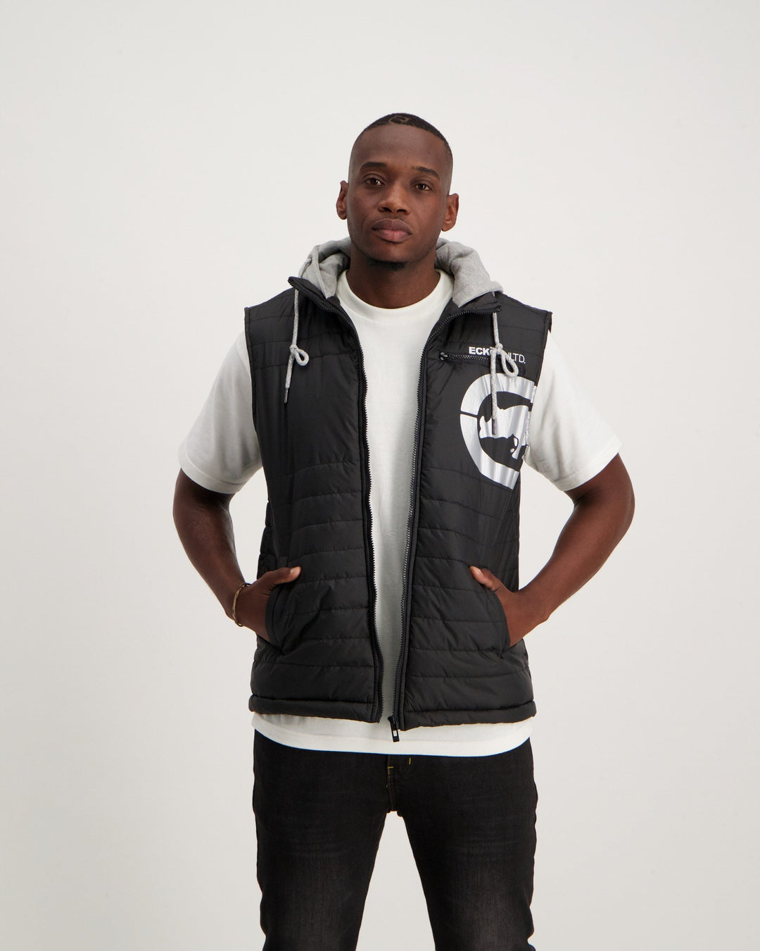 Men's Logo Hooded Puffer Gilet - Black