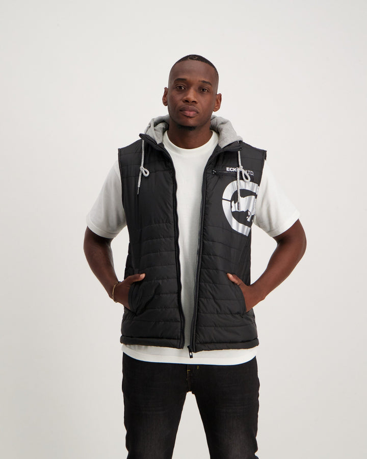 Men's Logo Hooded Puffer Gilet - Black