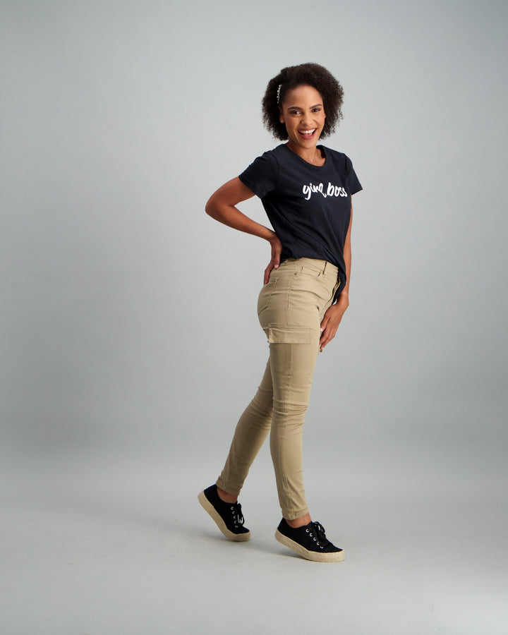 Ladies Girl Boss Slogan T-Shirt - Black