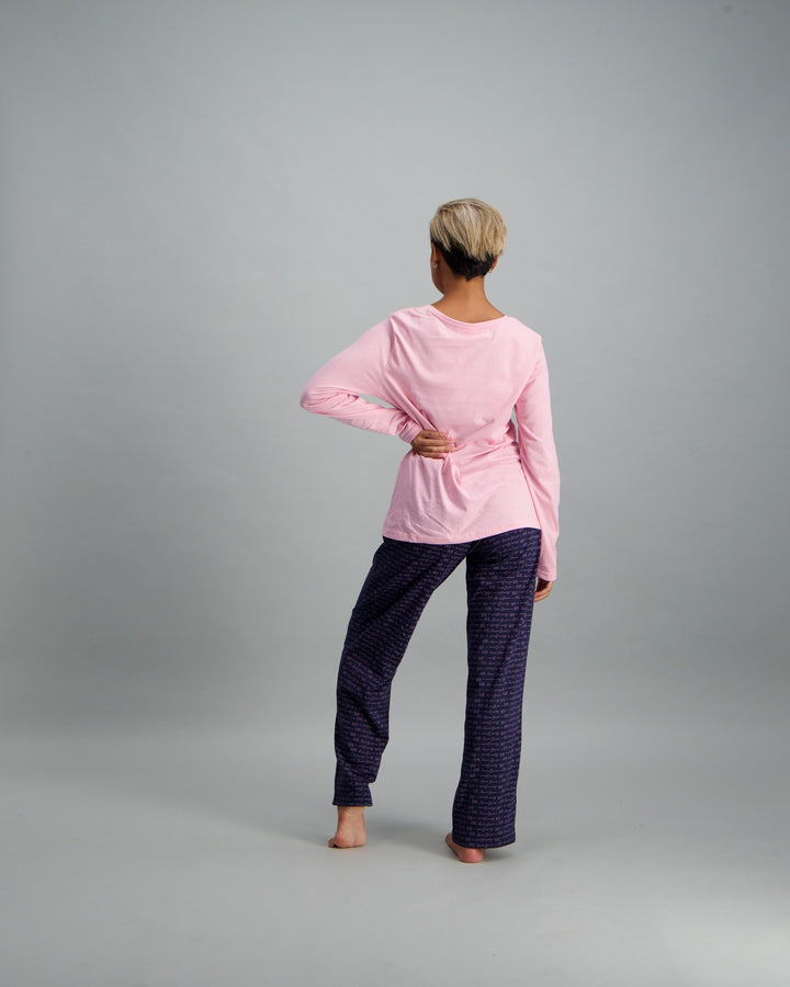 Ladies Script Pyjama Set - Navy Blue & Pink