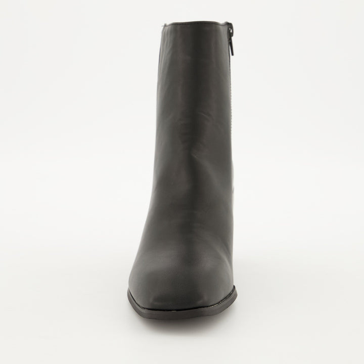 Ladies Square Toe Block Heel Boot - Black
