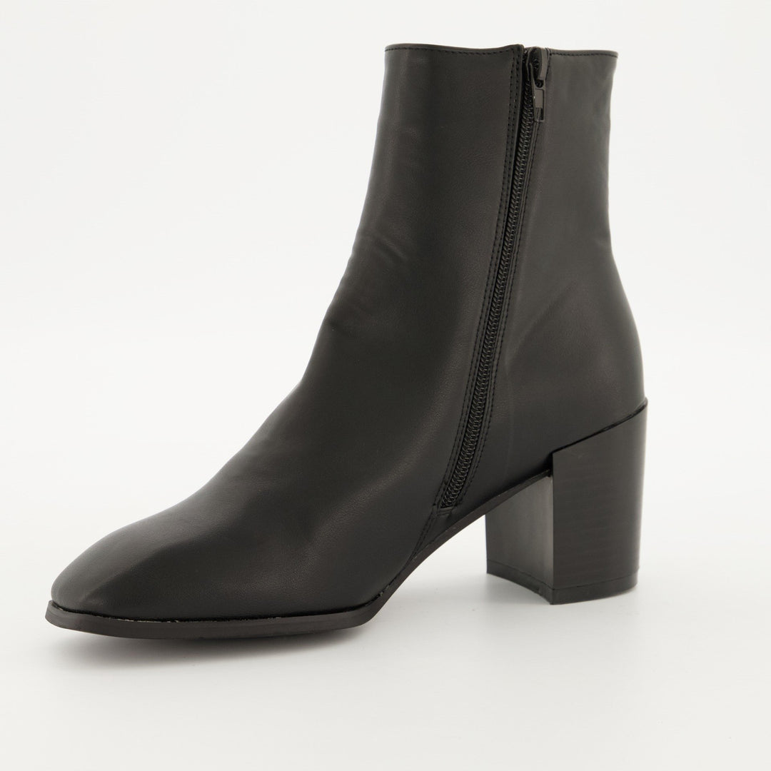Ladies Square Toe Block Heel Boot - Black