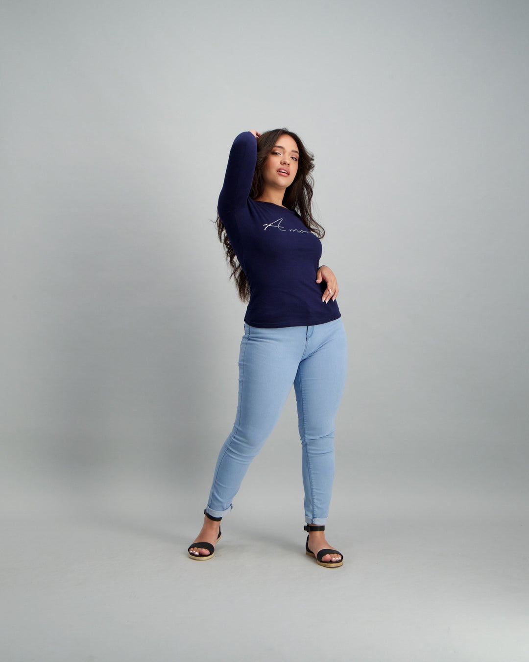 Ladies Long Sleeve Amour T-Shirt - Navy