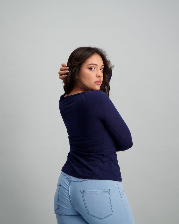Ladies Long Sleeve Amour T-Shirt - Navy