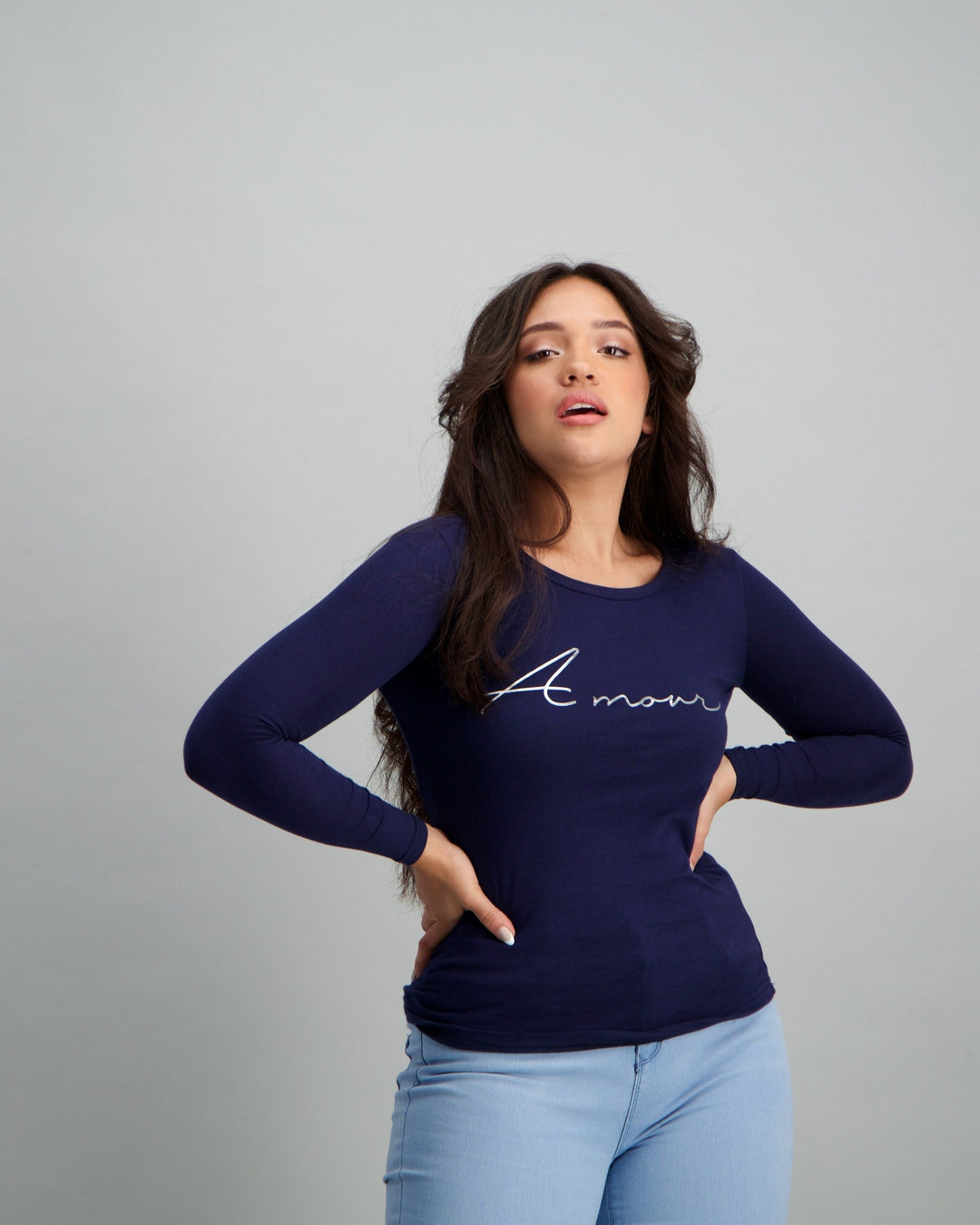 Ladies Long Sleeve Amour T-Shirt - Navy