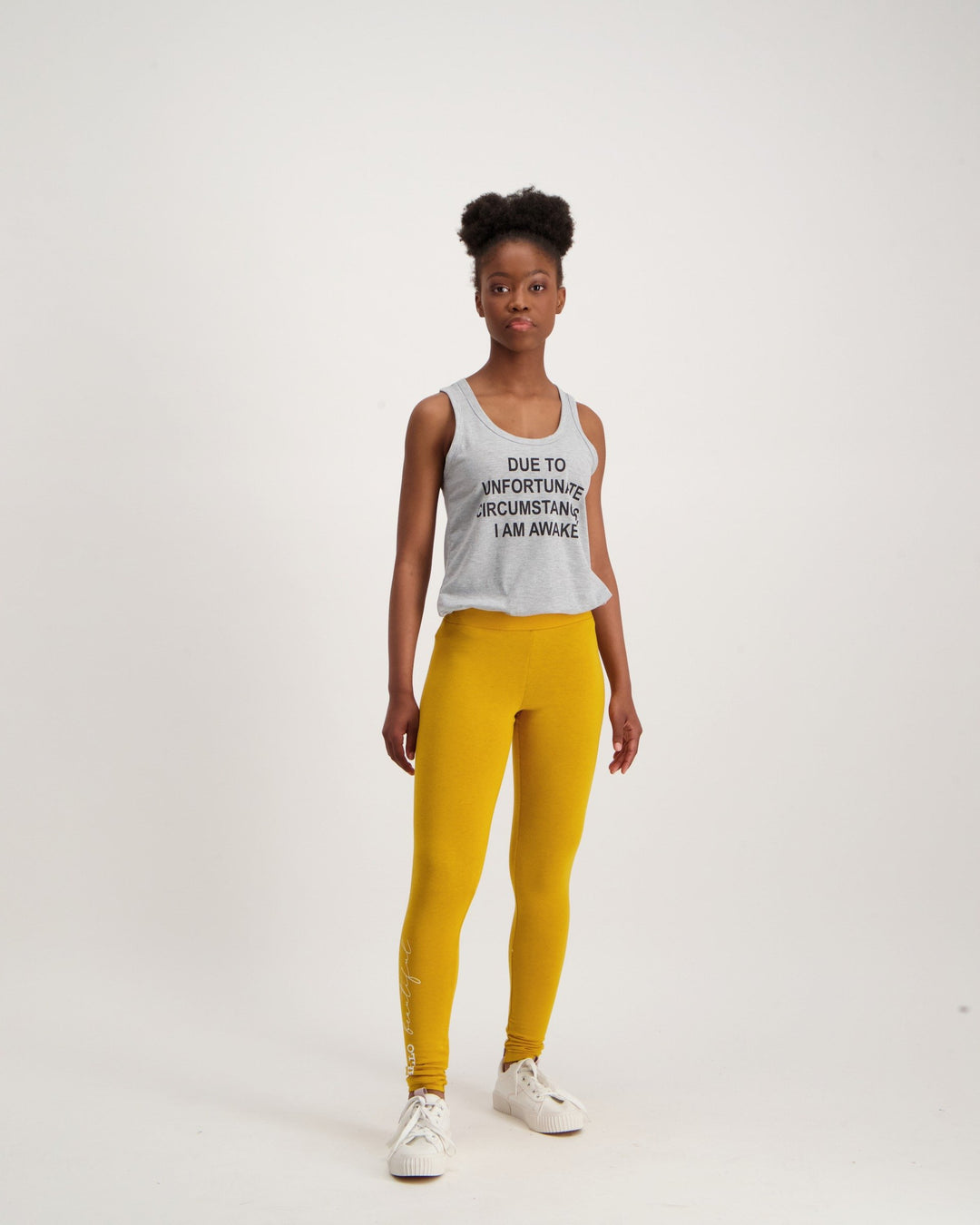 Ladies Slogan Legging - Mustard