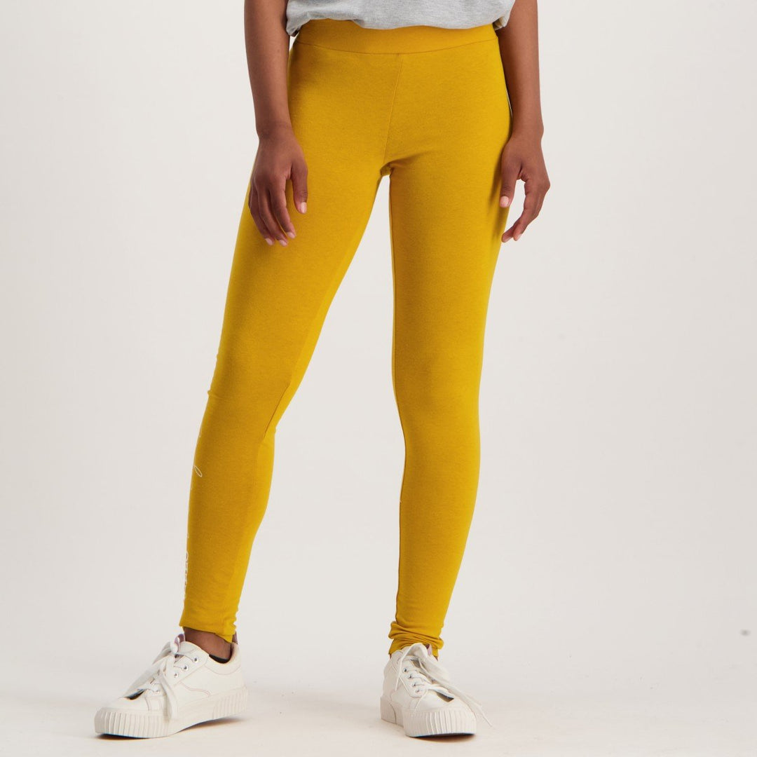 Ladies Slogan Legging - Mustard