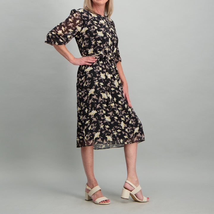 Ladies Floral Sheath Dress - Black