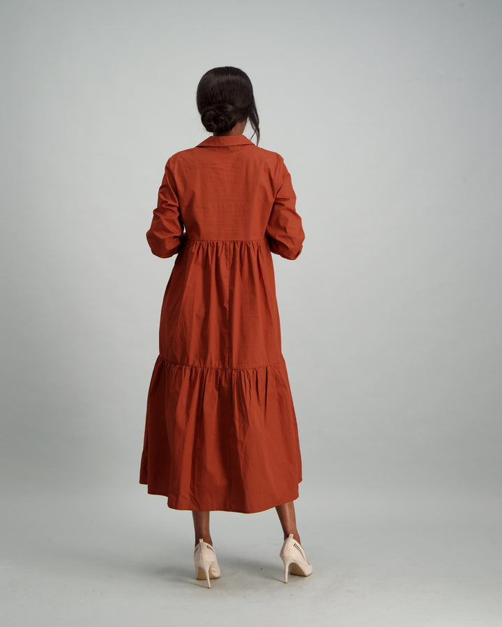 Ladies Tiered Maxi Dress - Rust
