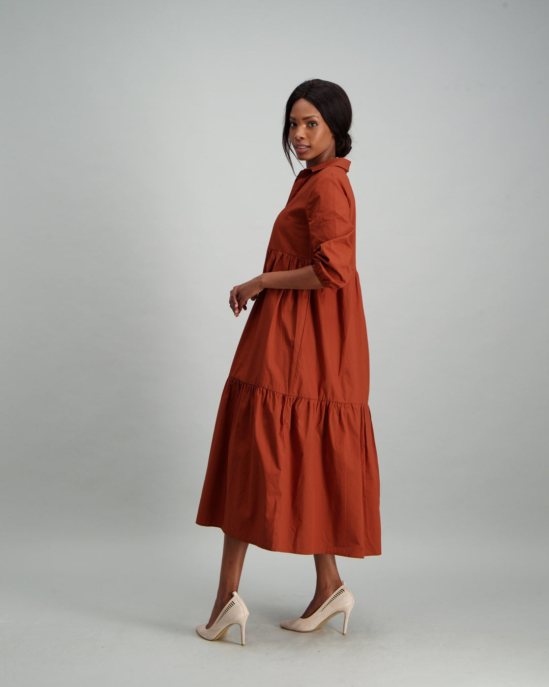 Ladies Tiered Maxi Dress - Rust