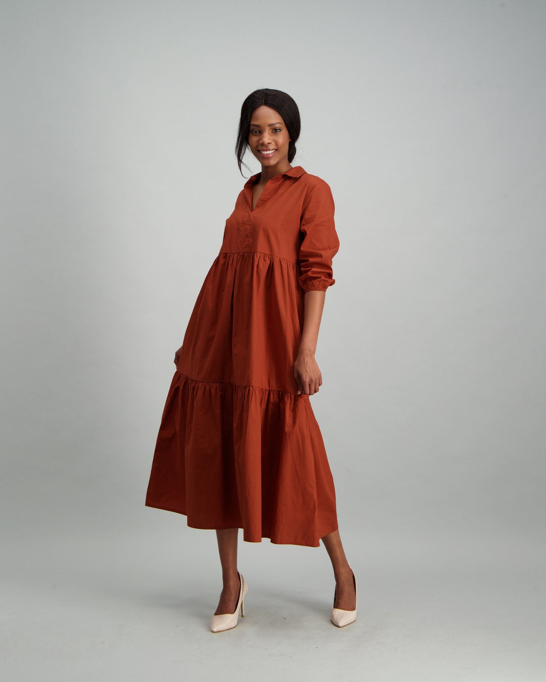 Ladies Tiered Maxi Dress - Rust