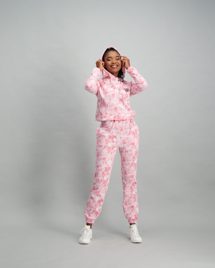 Ladies Tie Dye Hooded Crop Sweat Top - Two Tone