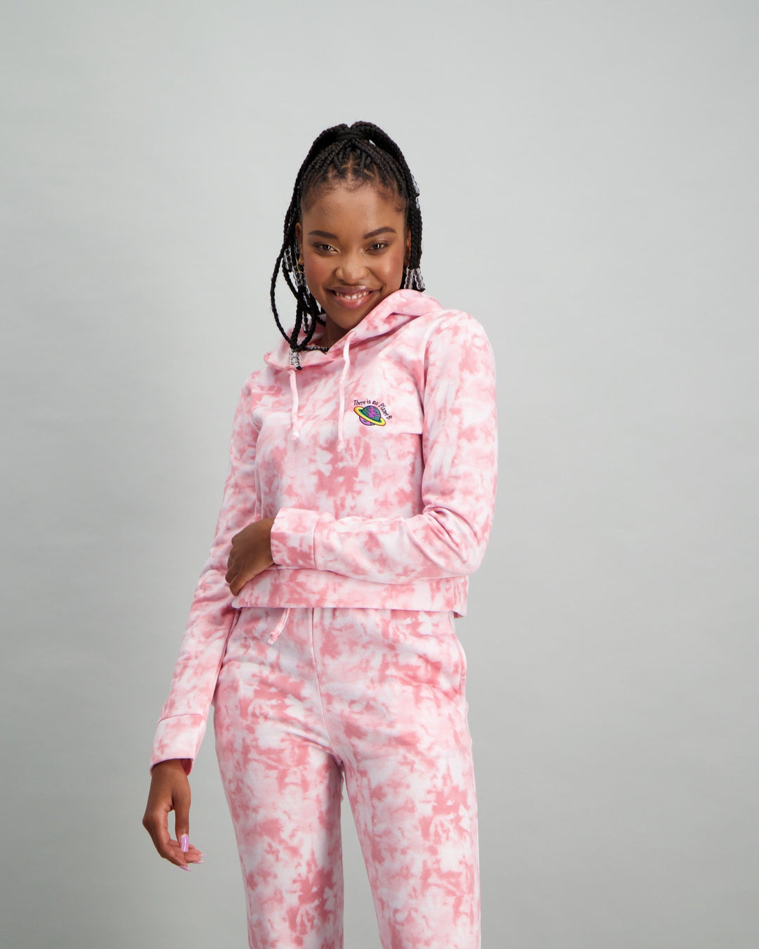 Ladies Tie Dye Hooded Crop Sweat Top - Two Tone